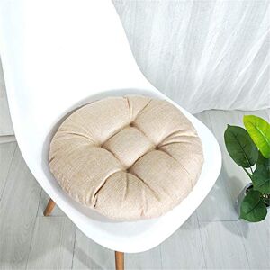 Morbuy Round Linen Cushion Chair Pad Quilted Seat Pad Plain Floor Tatami Thick Comfortable Padded Sofa Dining Chairs Cushions for Indoor Outdoor Garden Home Décor (40x40cm,Khaki)