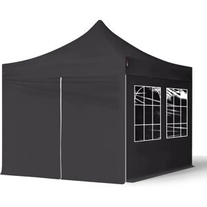 Toolport 3x3m PES 700 Pop up gazebo ECONOMY Steel 30 mm, incl. Sidewalls with Windows, black - (581830)