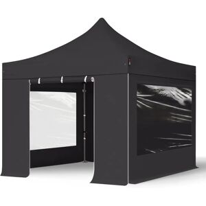 Toolport 3x3m PES 750 Pop up gazebo PREMIUM Steel 40 mm, incl. Sidewalls with Panorama Windows, black - (600005)