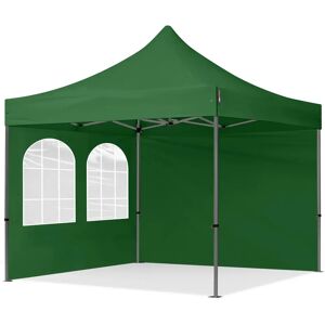 Toolport 3x3m PES 750 Pop Up Gazebo PREMIUM Steel 40 mm, incl. Sidewalls with Windows, dark green - (600017)