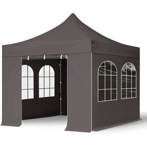 Toolport 3x3m PES 750 Pop Up Gazebo PREMIUM Steel 40 mm, incl. Sidewalls with Windows, dark grey - (600024)