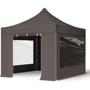 Toolport 3x3m PES 750 Pop Up Gazebo PREMIUM Steel 40 mm, incl. Sidewalls with Panorama Windows, dark grey - (600025)