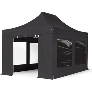 Toolport 3x4.5m PES 750 Pop up gazebo PREMIUM Steel 40 mm, incl. Sidewalls with Panorama Windows, black - (600043)