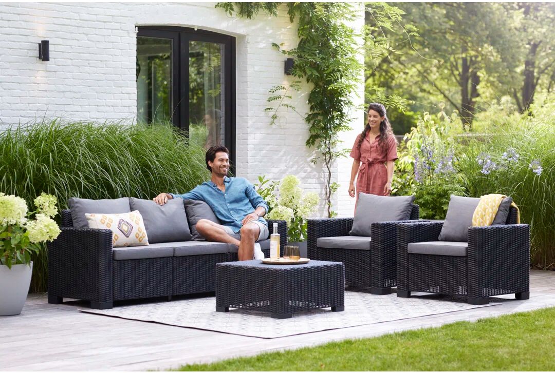 Keter California 5 Seater Outdoor Garden Furniture Lounge set black/gray 71.5 H x 141.0 W x 68.0 D cm