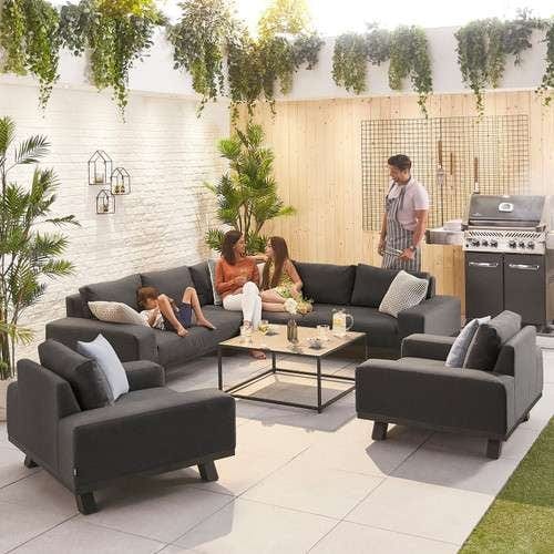Nova Tranquility Sofa   Tranquility Outdoor Fabric Corner Sofa Set with Coffee Table & 2 x Lounge Chair - Dark Grey