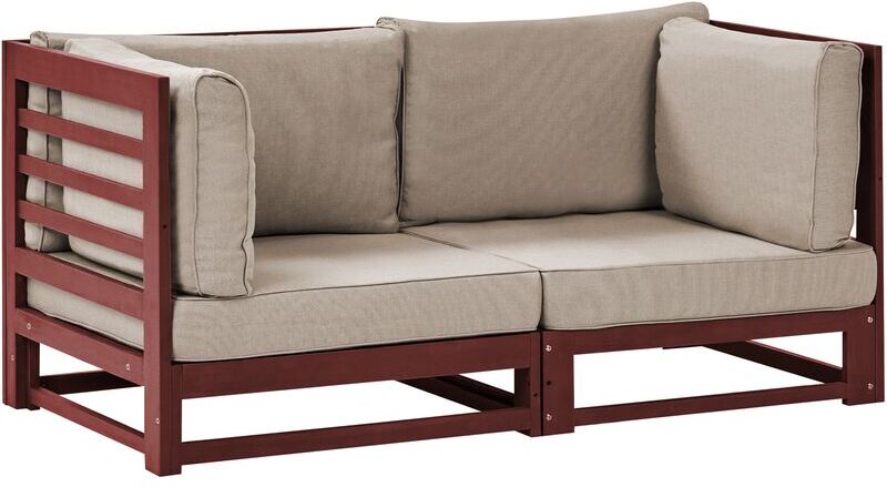 BELIANI 2 Seater Garden Outdoor Acacia Wood Sofa Bench with Cushions Mahogany Brown Trani