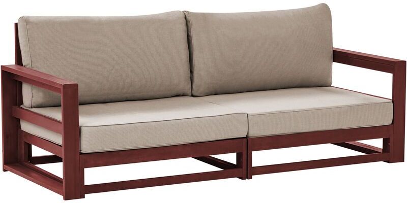 BELIANI 2 Seater Garden Outdoor Sofa Cushions Acacia Wood Mahogany Brown Timor ii