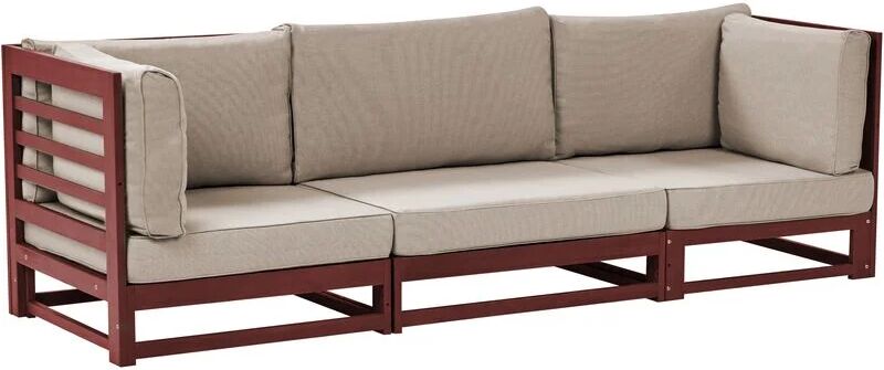 BELIANI 3 Seater Garden Outdoor Acacia Sofa Bench with Cushions Mahogany Brown Trani