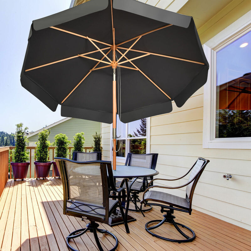 Costway - 3m Garden Parasol Umbrella Garden Outdoor Sun Shade Push Button Tilt Wood Pole
