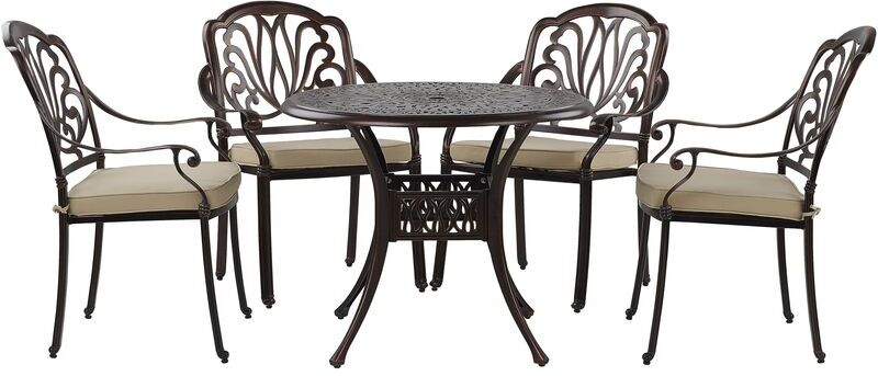 BELIANI Vintage Garden Outdoor 4 Seater Dining Set Brown Aluminium with Seat Pads Ancona