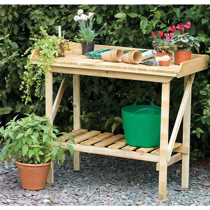 FOREST Garden Potting Bench - Pressure Treated Wooden Table Outdoor Workstation