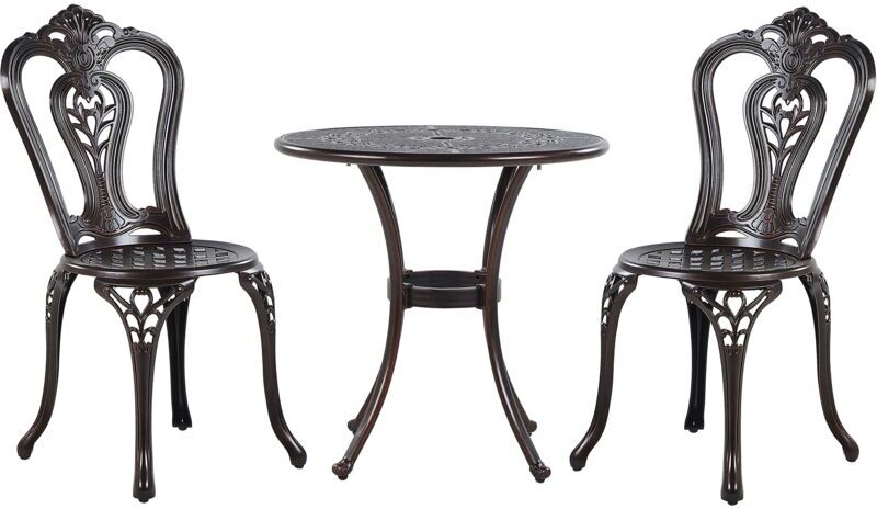 BELIANI Garden Outdoor Bistro Set Aluminium Brown Table ø 65 cm 2 Chairs Bovino