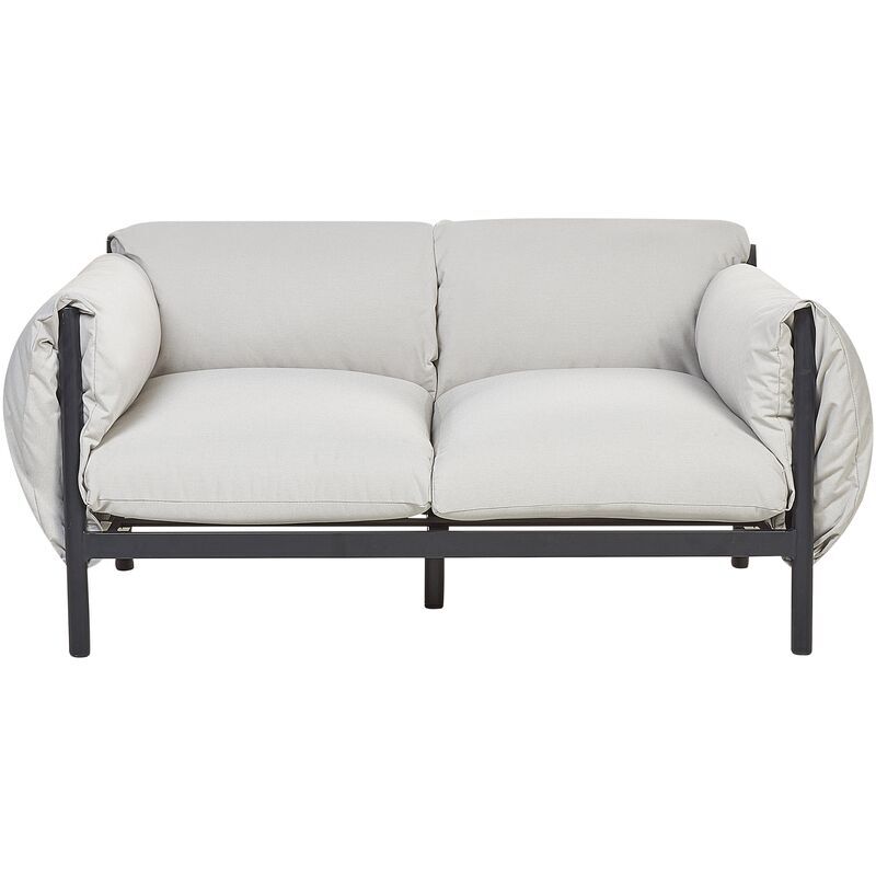 BELIANI Garden Outdoor Metal 2 Seater Sofa Aluminum with Thick Water-Repellent Cushions Light Grey Esperia