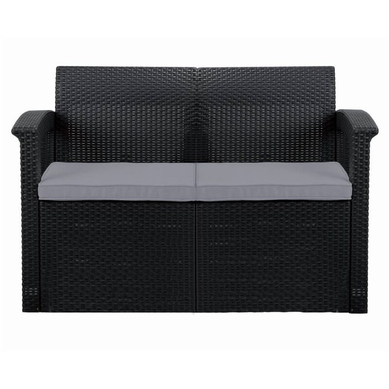 TRUESHOPPING Graphite 2-Seater Rattan Effect Sofa & Cushion Outdoor Garden Patio Furniture - Grey, Graphite