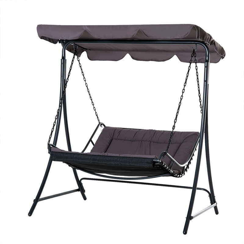 2 Seater Canopy Swing Chair Garden Hammock Bench Outdoor Lounger Grey - Grey - Outsunny