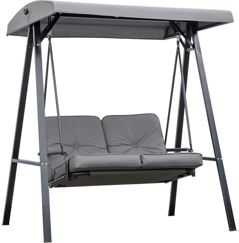 2 Seater Garden Outdoor Swing Chair Hammock w/ Steel Frame Grey - Grey - Outsunny