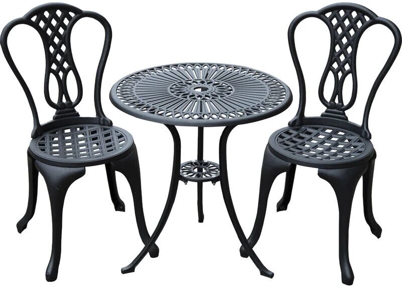 Garden Bistro Set Outdoor Table Chairs Aluminium Patio Lawn Furniture - Black - Outsunny