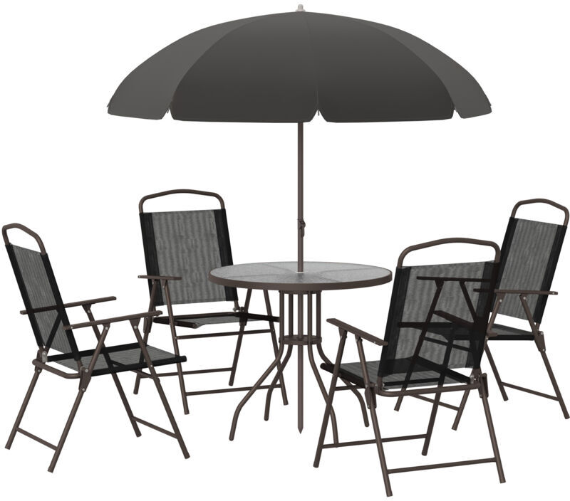 Garden Dining Set Outdoor Furniture Folding Chairs Table Parasol Black - Black - Outsunny