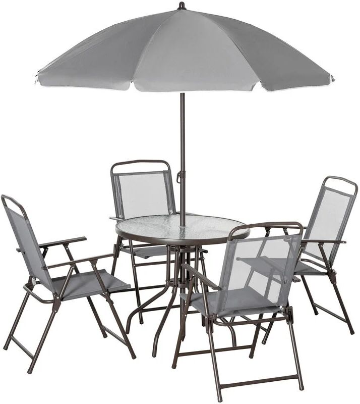 Outsunny Garden Dining Set Outdoor Furniture Folding Chairs Table Parasol Grey - Grey