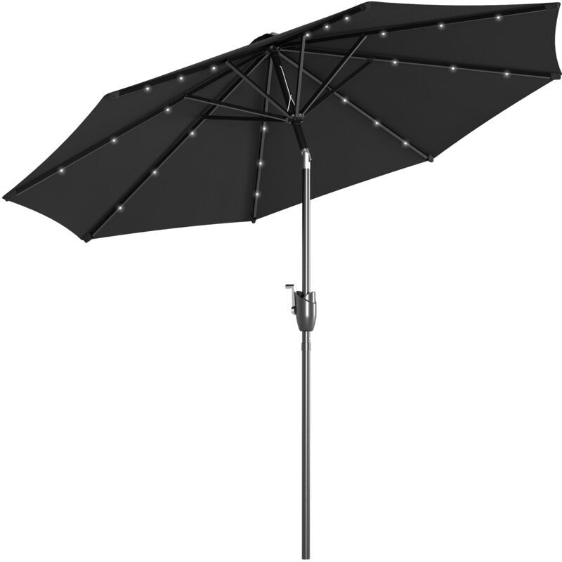 Outsunny - Garden Parasol Outdoor Tilt Sun Umbrella led Light Hand Crank Black - Black