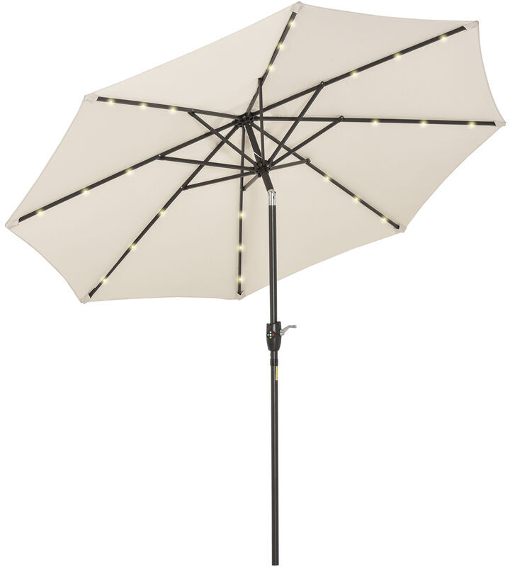 Outsunny - Garden Parasol Outdoor Tilt Sun Umbrella led Light Hand Crank Off White - Off White