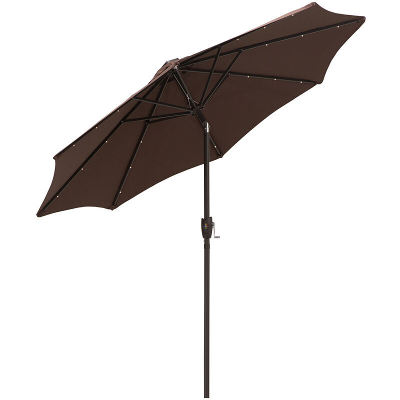 Outsunny - Garden Parasol Outdoor Tilt Sun Umbrella led Light Hand Crank Brown - Brown