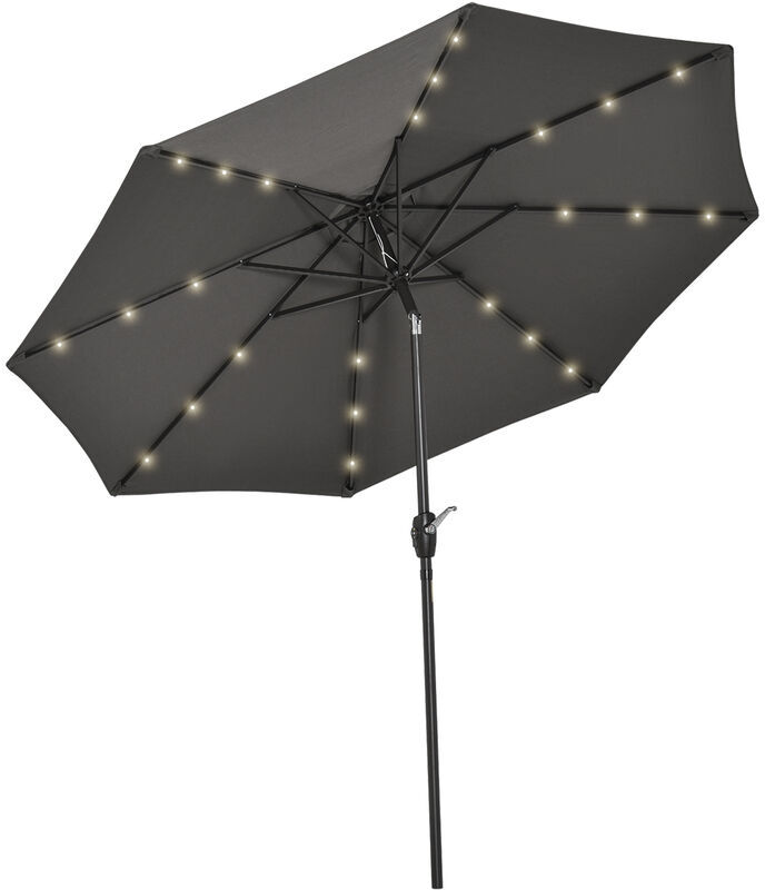 Outsunny - Garden Parasol Outdoor Tilt Sun Umbrella led Light Hand Crank Grey - Grey