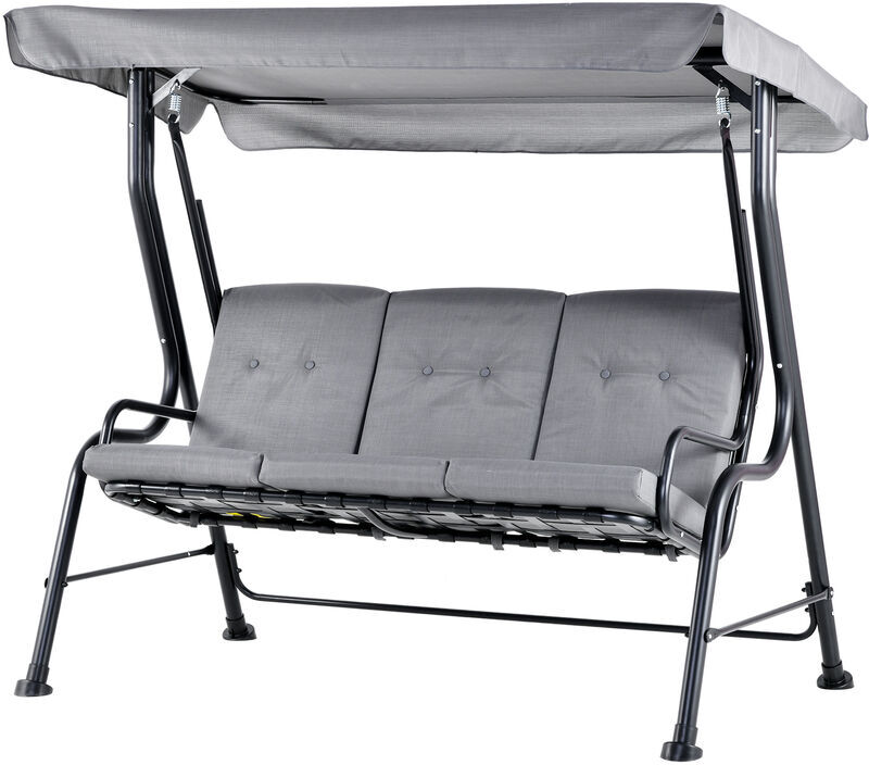 Outdoor 3-person Garden Metal Padded Porch Swing Chair Bench Grey - Grey - Outsunny