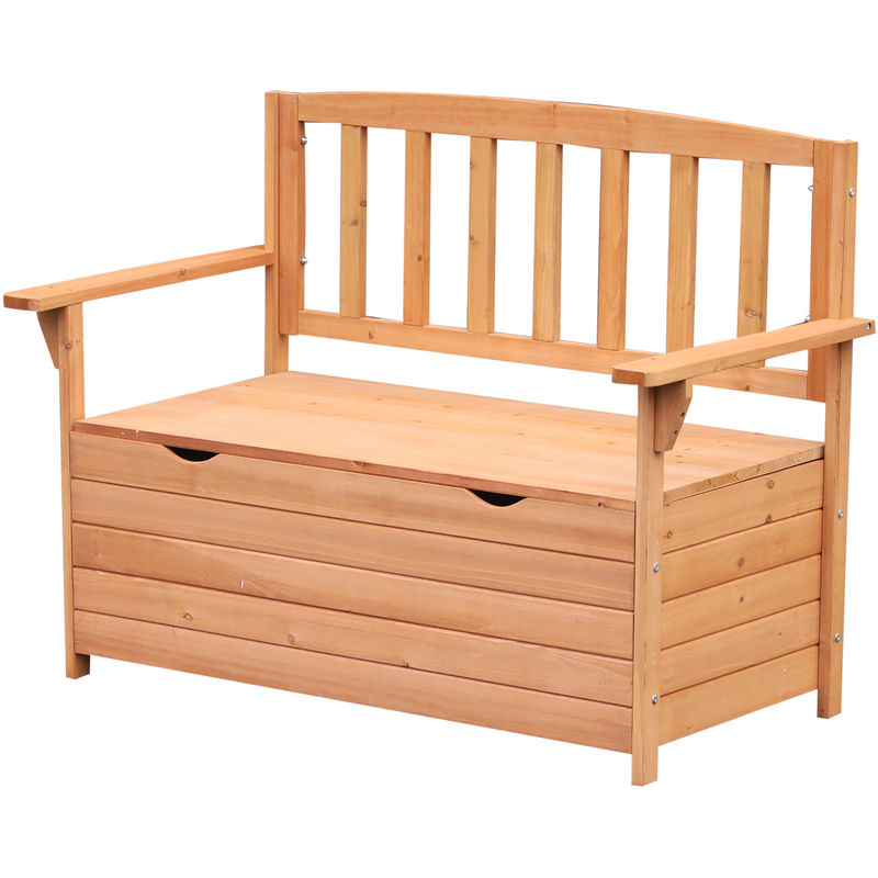 Outdoor Garden Storage Bench Patio Box All Weather Fir Wood 112 x 84 cm - Natural Wood Colour - Outsunny