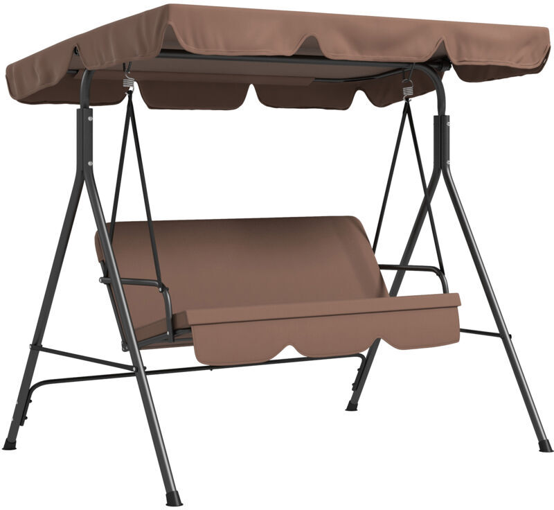 Outdoor Metal Hammock Swing Chair 3-Seater Patio Bench Garden Brown - Brown - Outsunny