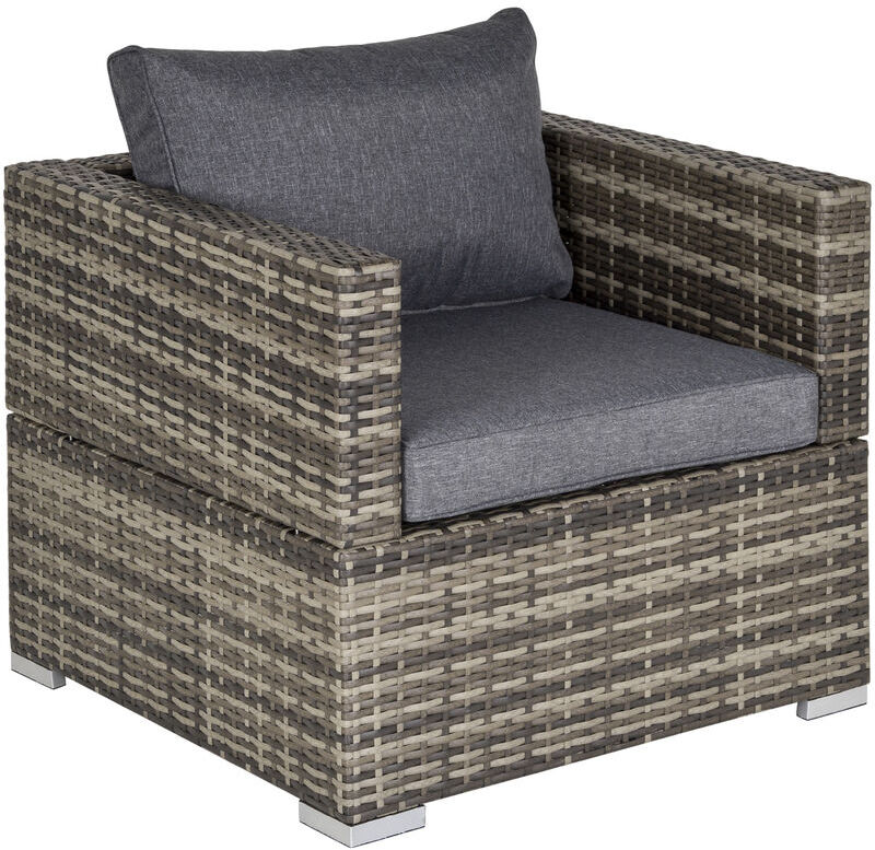 Outdoor Garden Furniture Rattan Single Middle Sofa w/ Cushions Deep Grey - Deep Grey - Outsunny