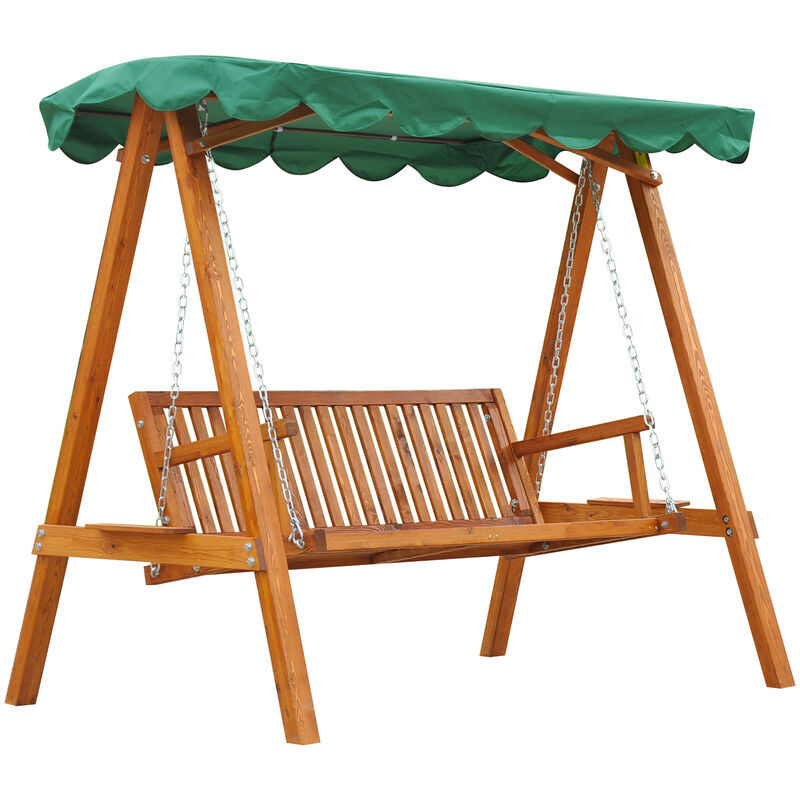 Swing Chair 3 Seater Swinging Wooden Hammock Garden Seat Outdoor Canopy Green - Green - Outsunny