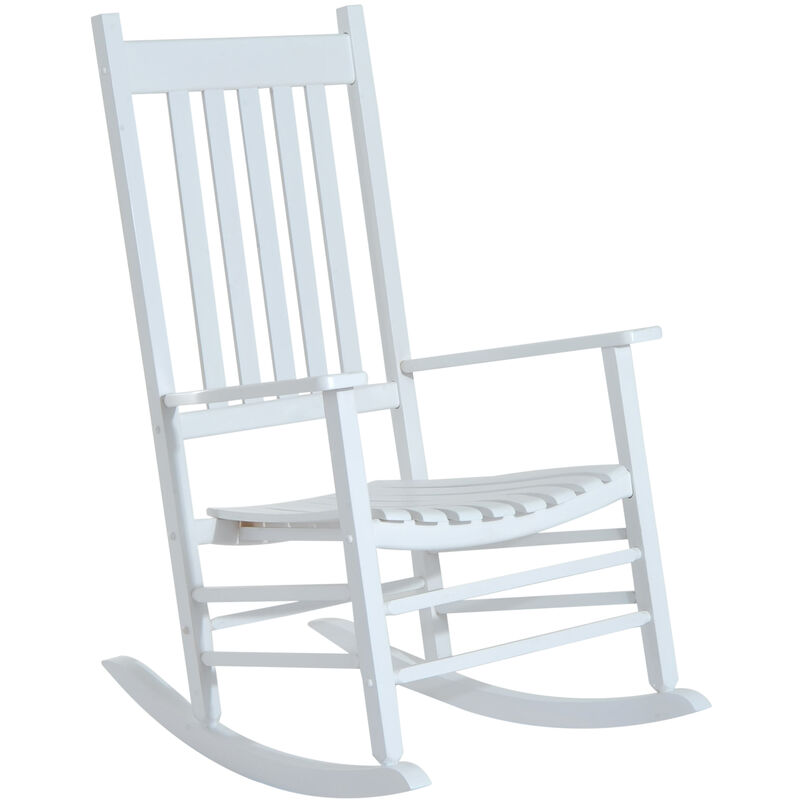 Wooden Garden Rocking Chair Outdoor Furniture Deck Armchair Patio Swing White - White - Outsunny