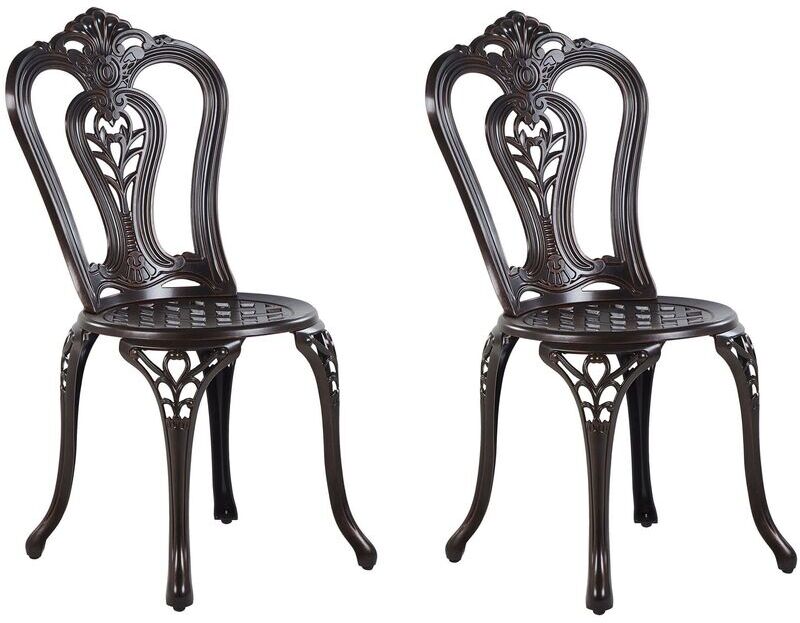 BELIANI Set of 2 Vintage Garden Outdoor Dining Chairs Brown Aluminium Bistro Bovino