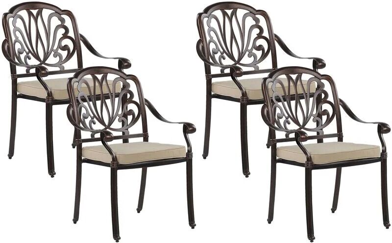 BELIANI Set of 4 Vintage Garden Outdoor Dining Chairs Brown Aluminium Cushions Ancona