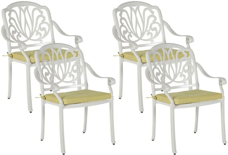 BELIANI Set of 4 Vintage Garden Outdoor Dining Chairs White Aluminium Cushions Ancona