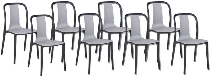 BELIANI Set of 8 Garden Outdoor Chairs Grey and Black Synthetic Stacking Armless Spezia