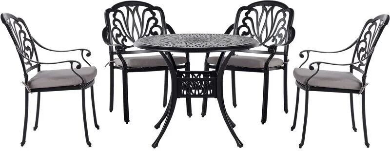 BELIANI Vintage Garden Outdoor 4 Seater Dining Set Black Aluminium with Seat Pads Ancona