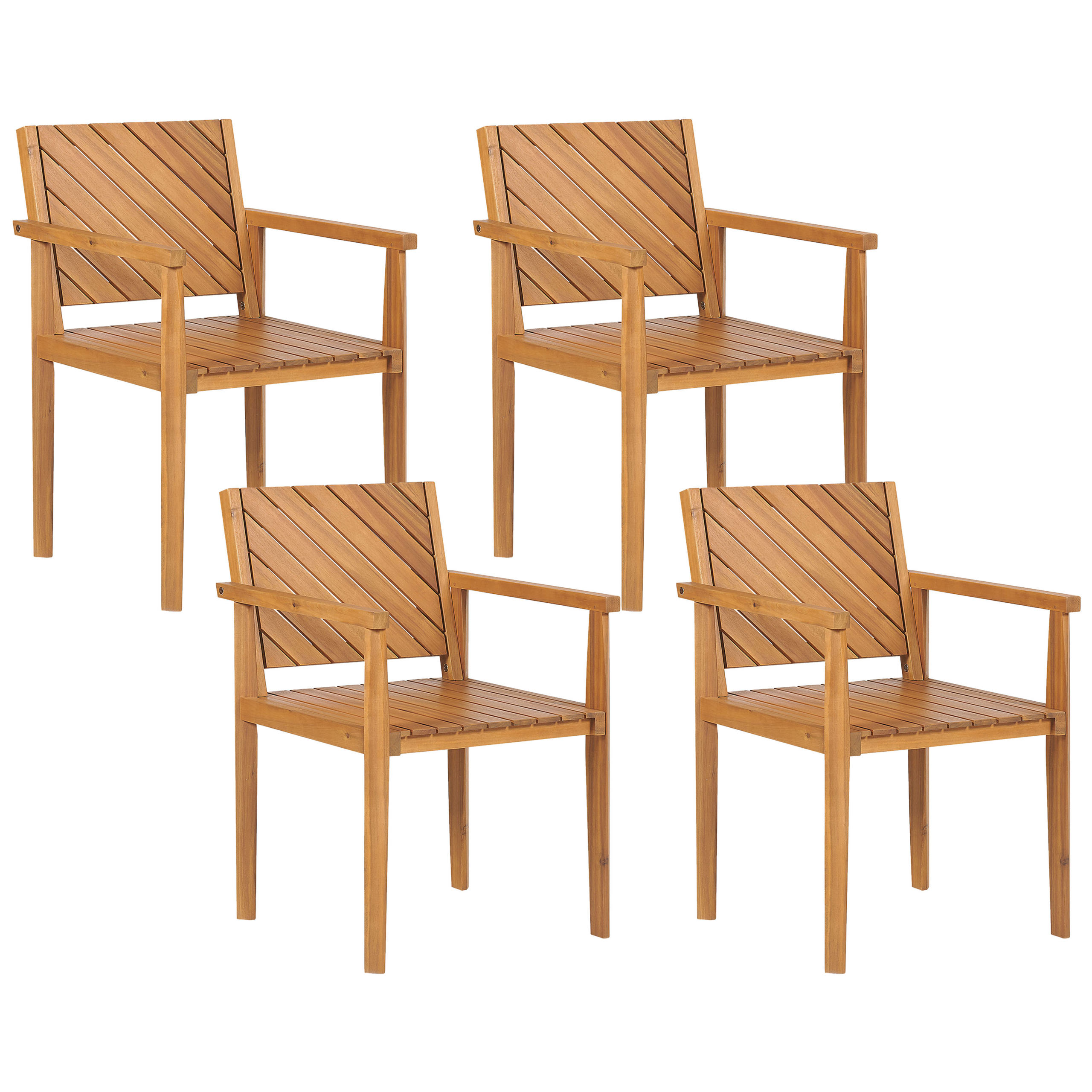 Photos - Chair Beliani Set of 4 Garden  Light Acacia Wood Outdoor with Armrests Tra 