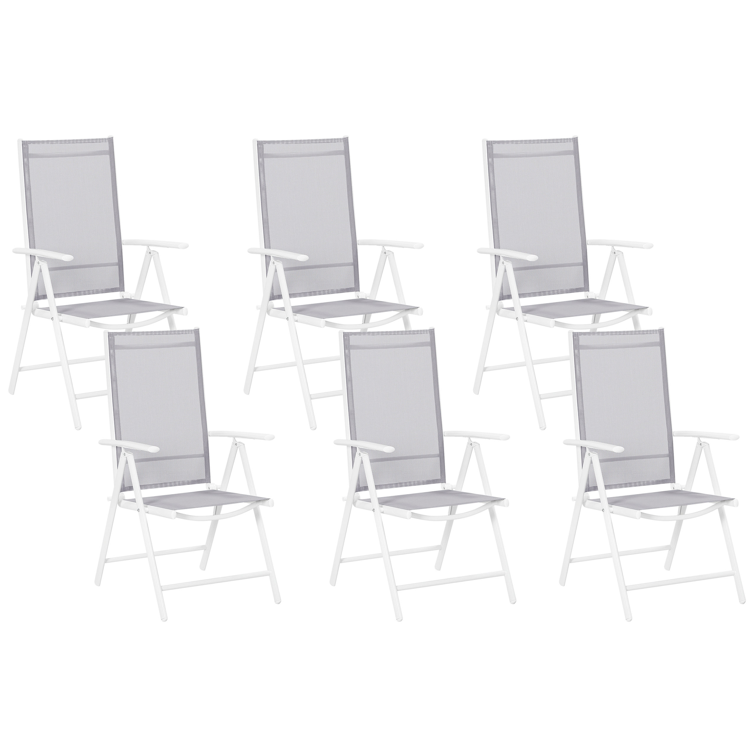 Photos - Garden Furniture Beliani Set of 6 Garden Chairs Grey Textile White Aluminium Frame Foldable 