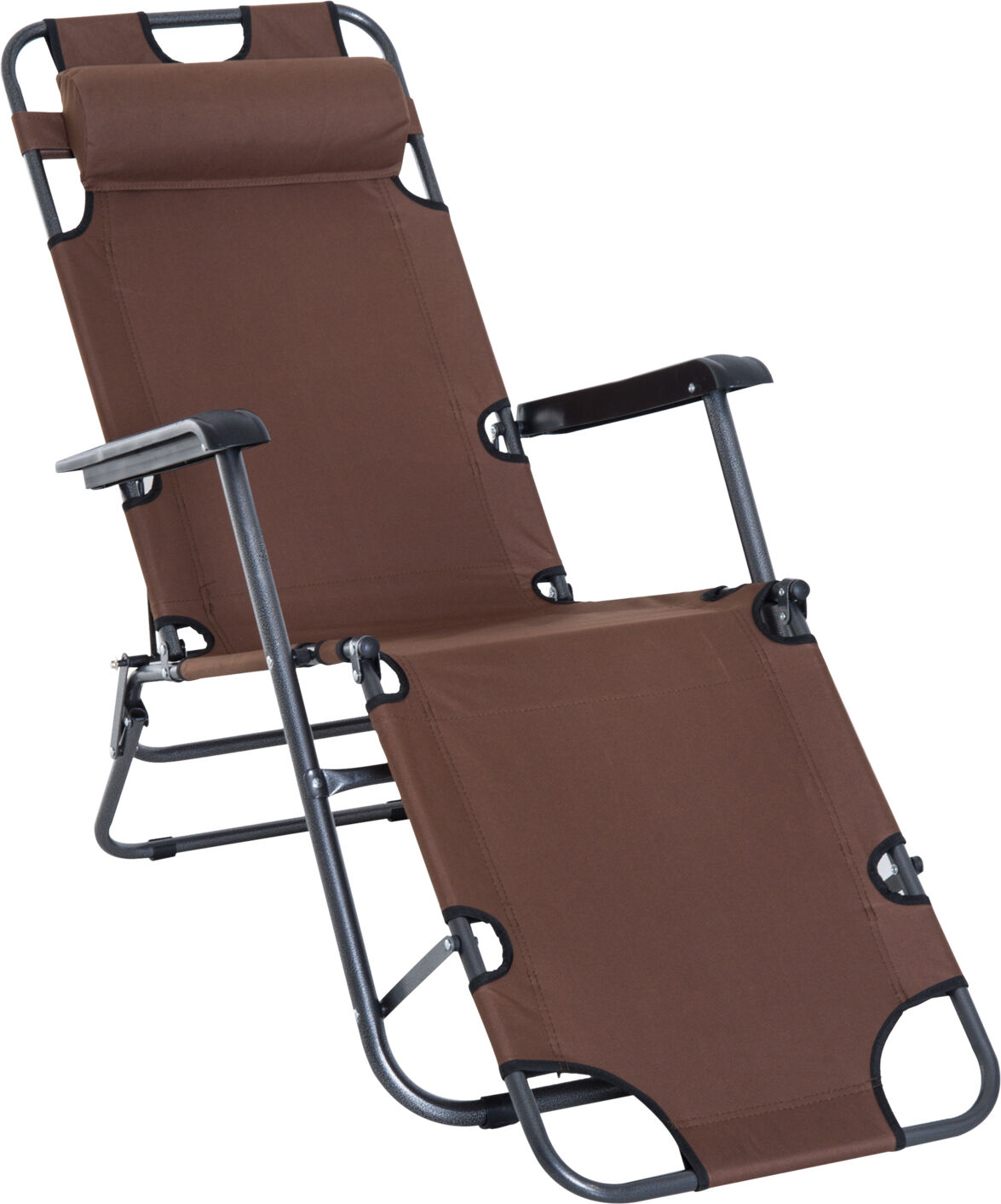 Outsunny 2 in 1 Sun Lounger Folding Reclining Chair Garden Outdoor Camping Adjustable Back with Pillow (Brown)