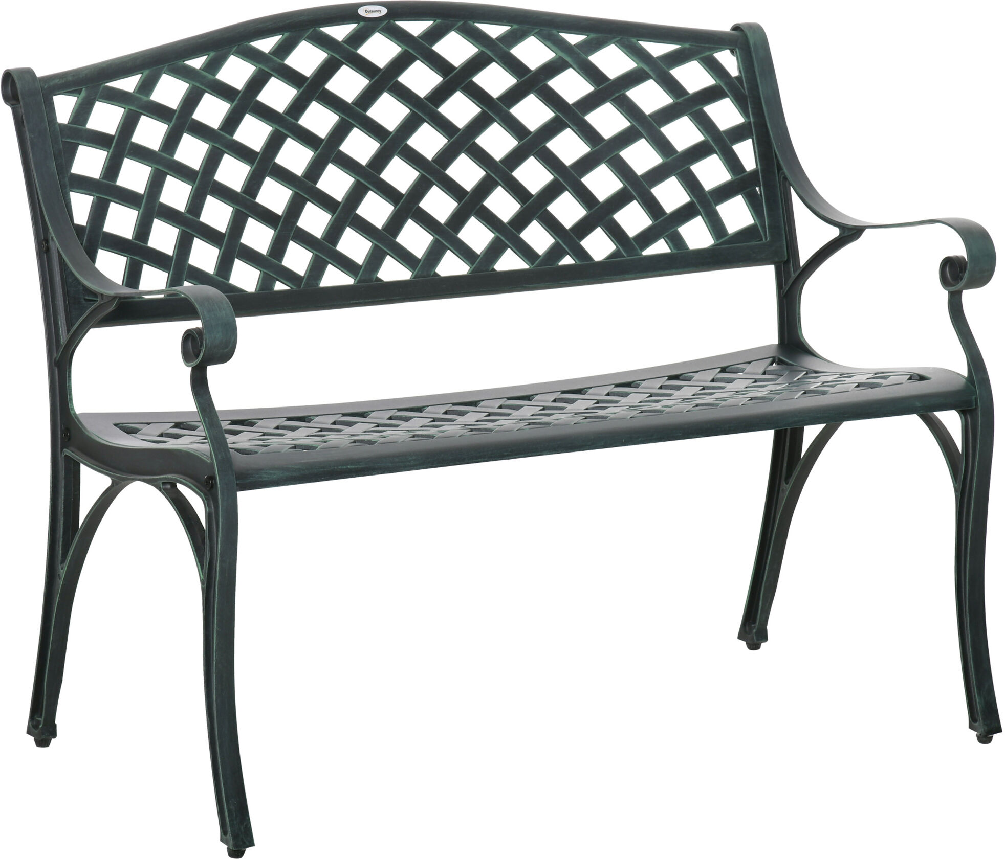 Outsunny Cast Aluminium Outdoor Garden Bench 2 Seater Antique Patio Porch Park Loveseat Chair, Verdigris