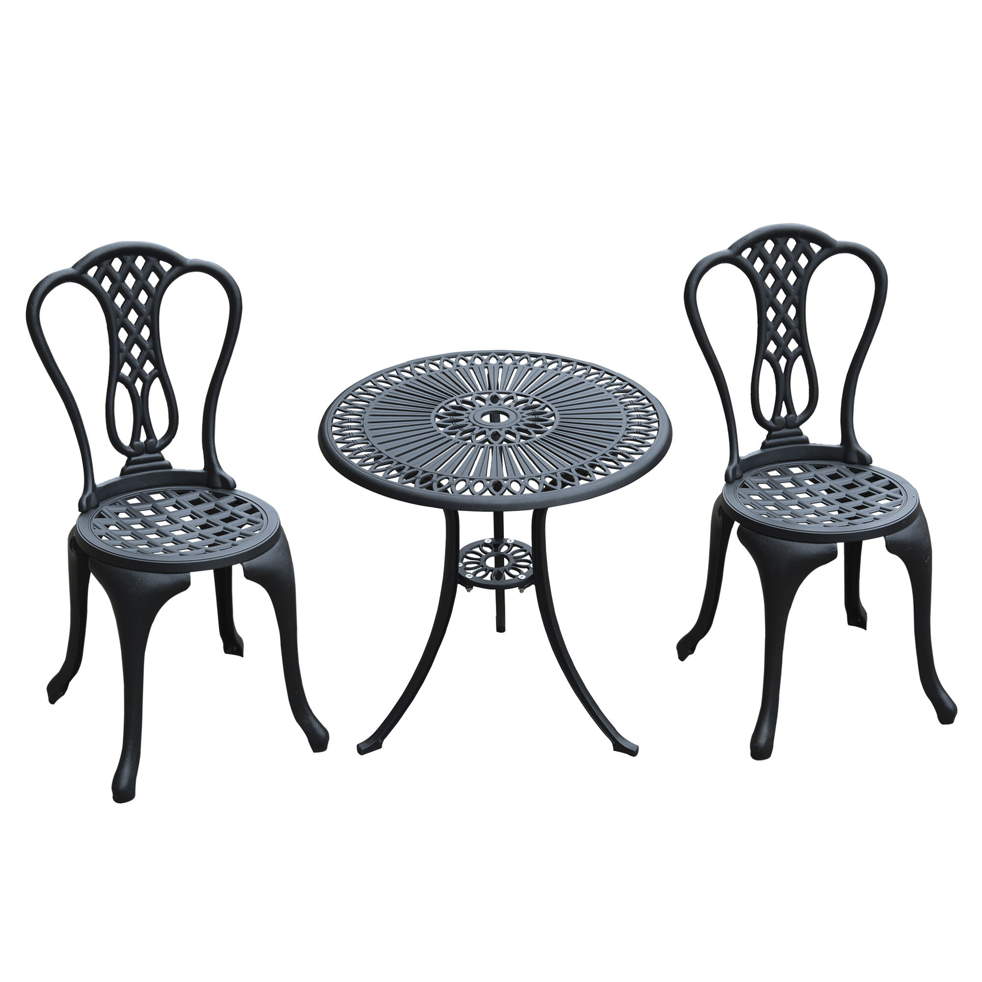 Outsunny HOMCOM 3 Piece Patio Cast Aluminium Bistro Set Garden Outdoor Furniture Table and Chairs Shabby Chic Style