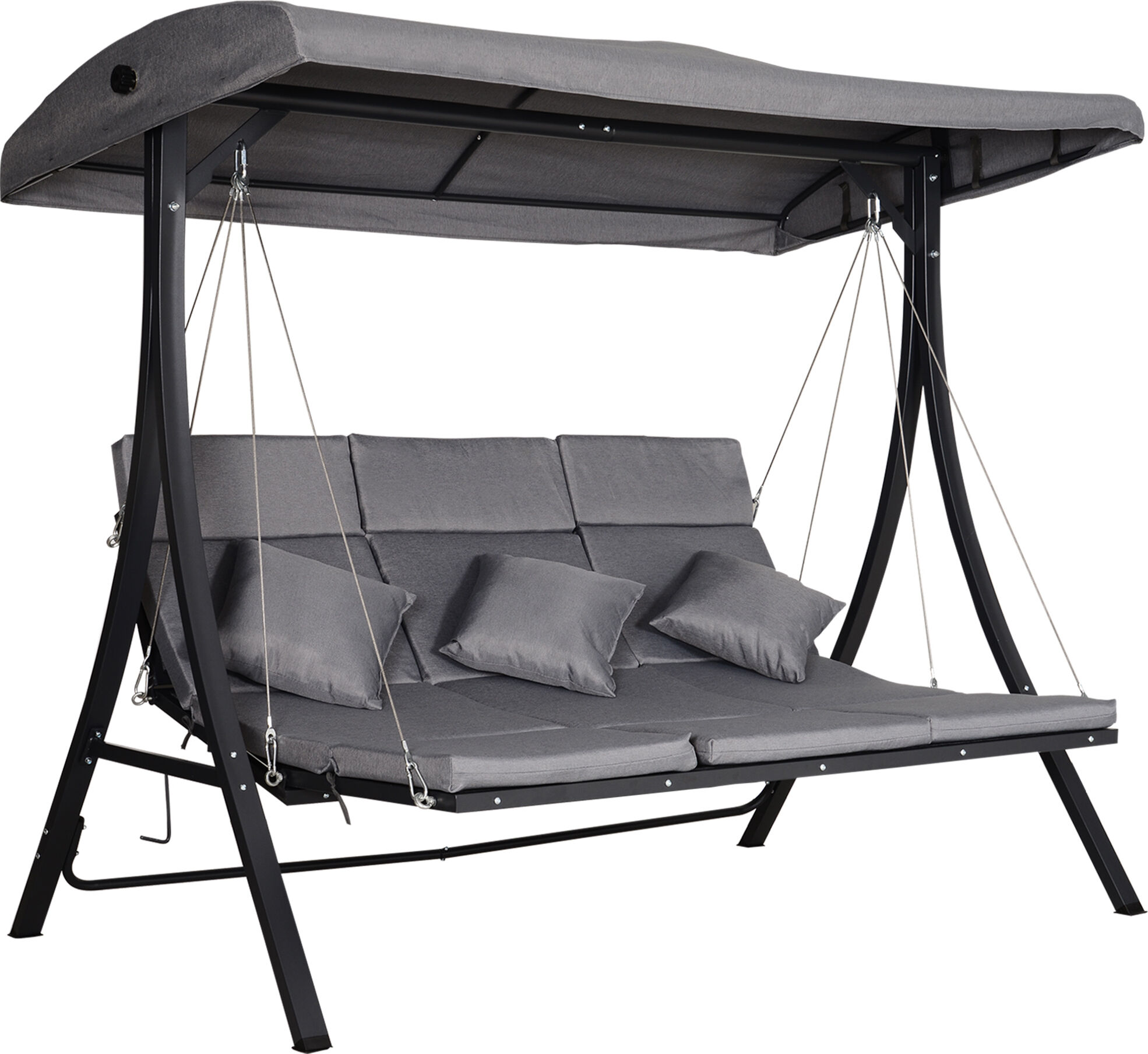 Outsunny Steel Pipe 3-Seater Outdoor Garden Recliner Swing Chair Grey