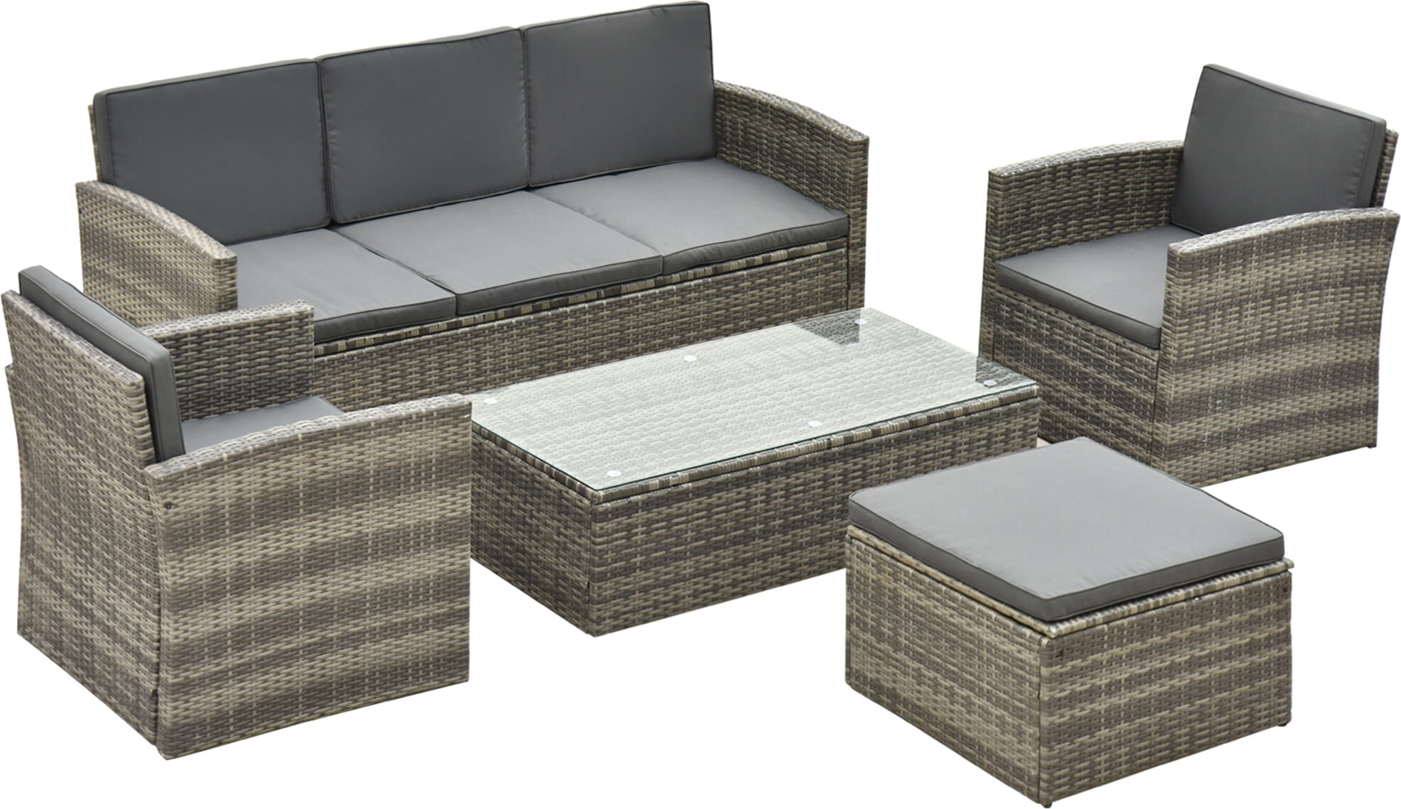 Outsunny 6-Seater Outdoor Garden Rattan Furniture Set w/ Table Grey