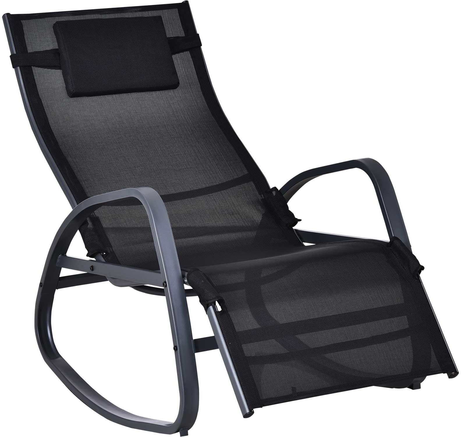 Outsunny Texteline Rocking Lounge Chair Zero Gravity Rocker Patio Adjustable Garden Outdoor Recliner Seat w/ Pillow, Footrest - Black