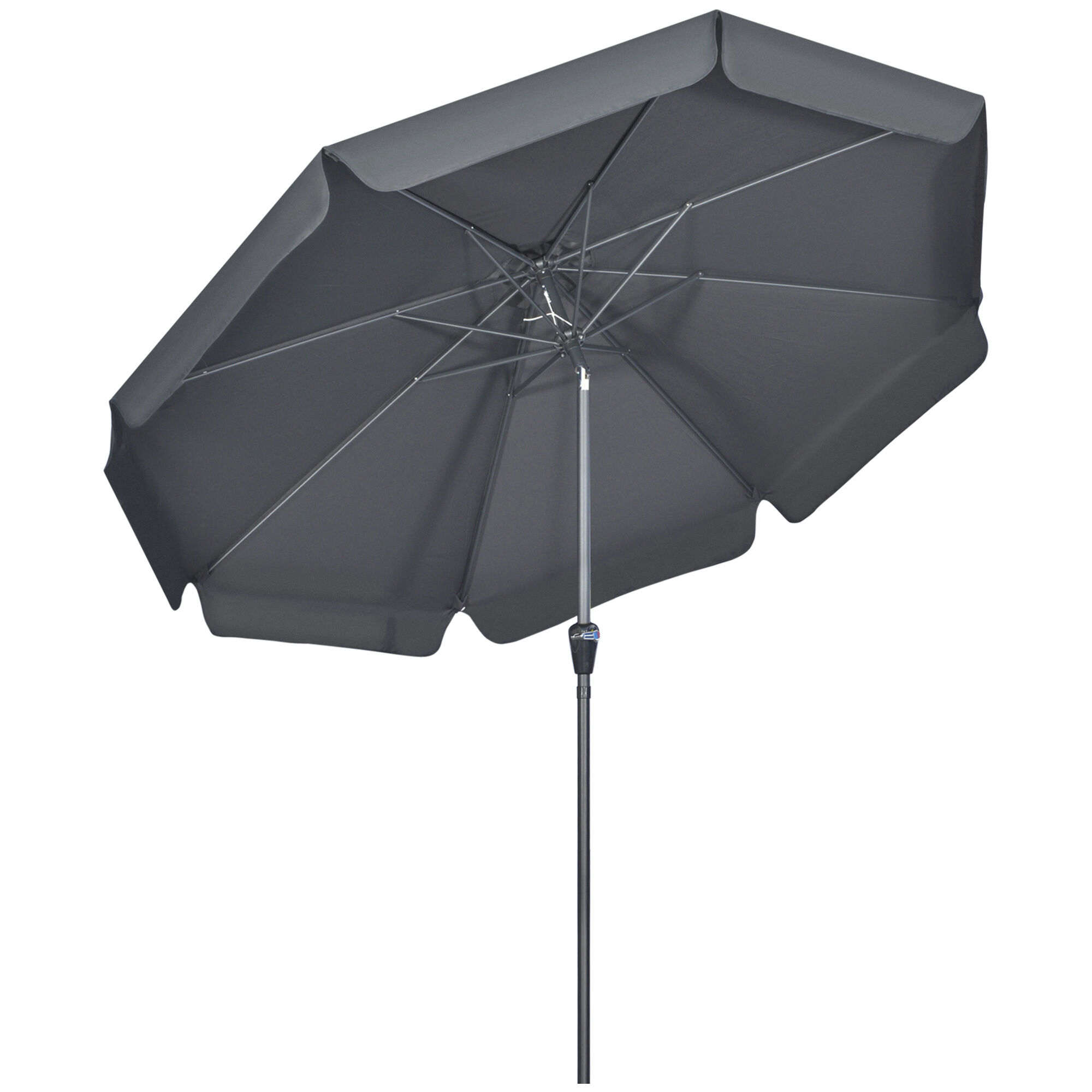 Outsunny 2.7m Garden Parasol, Outdoor Patio Sun Shade Umbrella with Tilt, Crank, 8 Ribs, Ruffles, Black