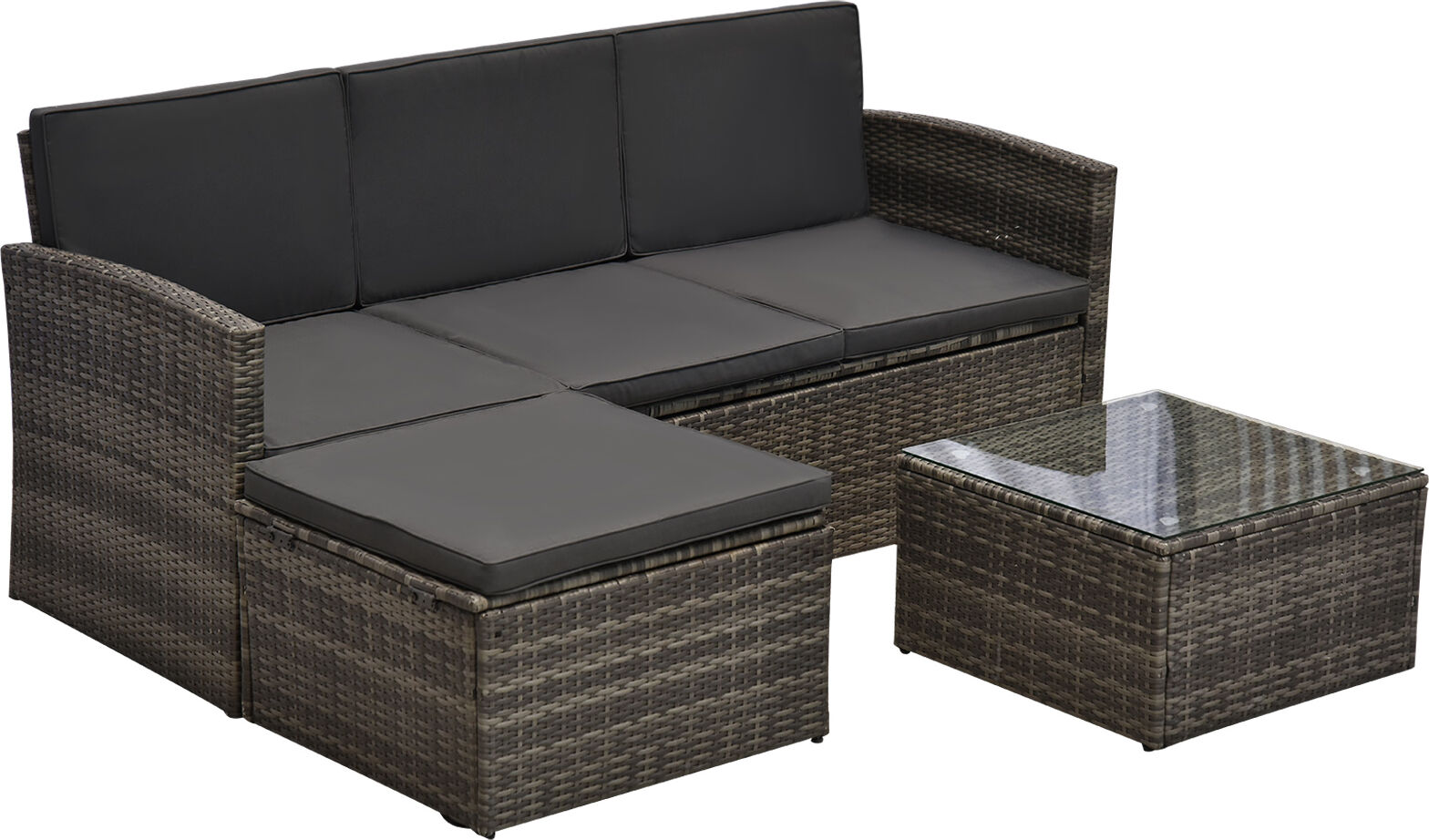 Outsunny 4-Seater Outdoor Garden Rattan Furniture Set w/ Table Grey