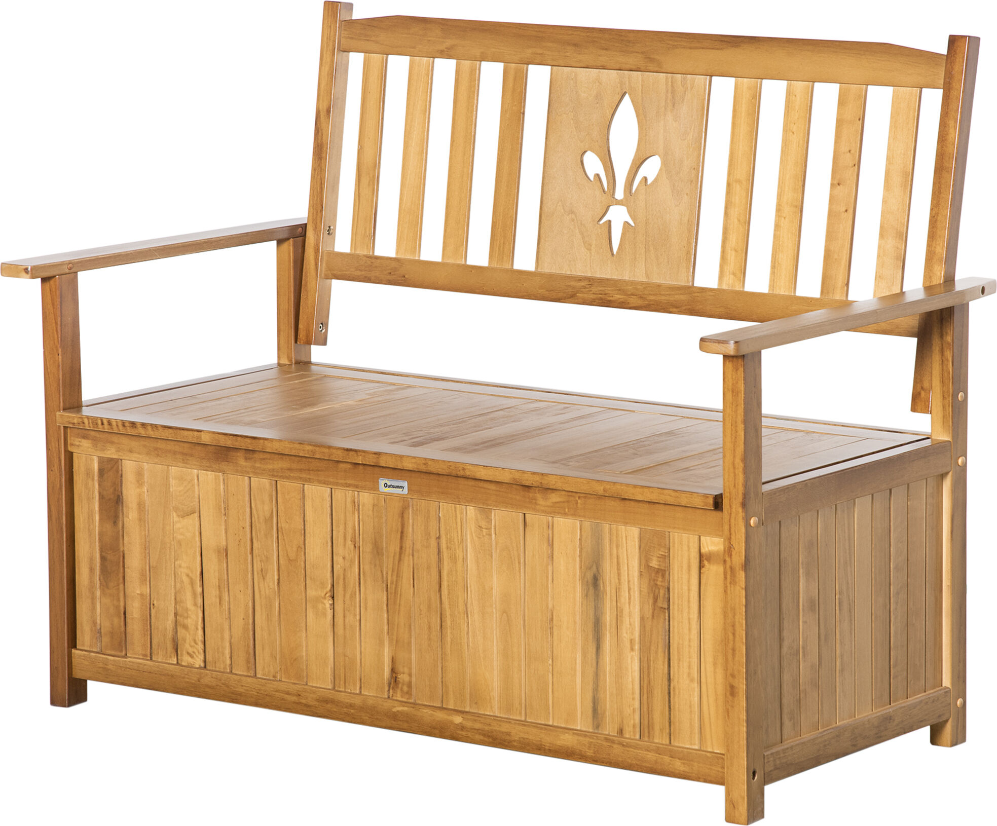 Outsunny 2 Seater Wood Garden Storage Bench, Outdoor Storage Box, Patio Seating Furniture, 125 x 68.5 x 97cm, Natural