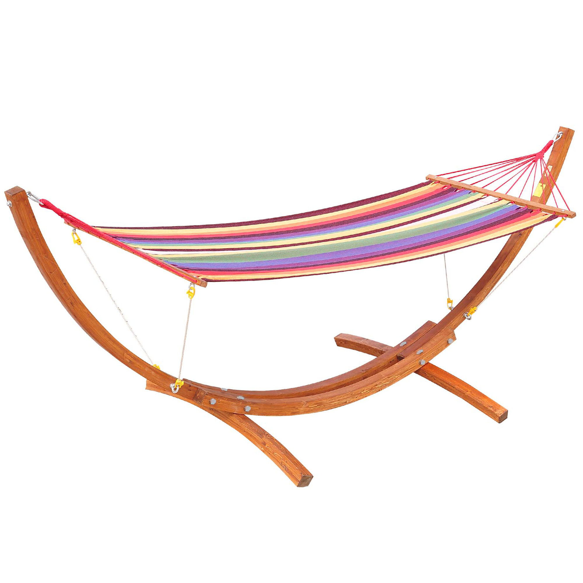 HOMCOM Outsunny Garden Outdoor Patio Standing Frame Wooden Hammock with Arc Stand - Multi-Colour